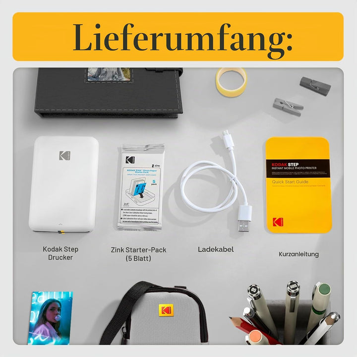 KODAK Step Drucker, Kabelloser mobiler Fotodrucker mit ZINK-Technik und gratis KODAK App für iOS und
