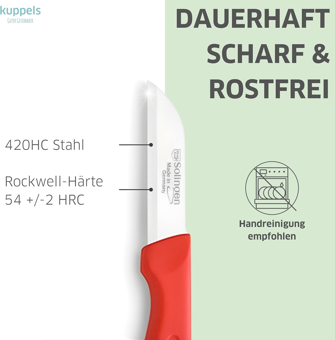 Kuppels SOLINGEN Küchenmesser Set 9 teilig rot, Kurze scharfe Küchenmesser aus 420HC Stahl, Gemüseme