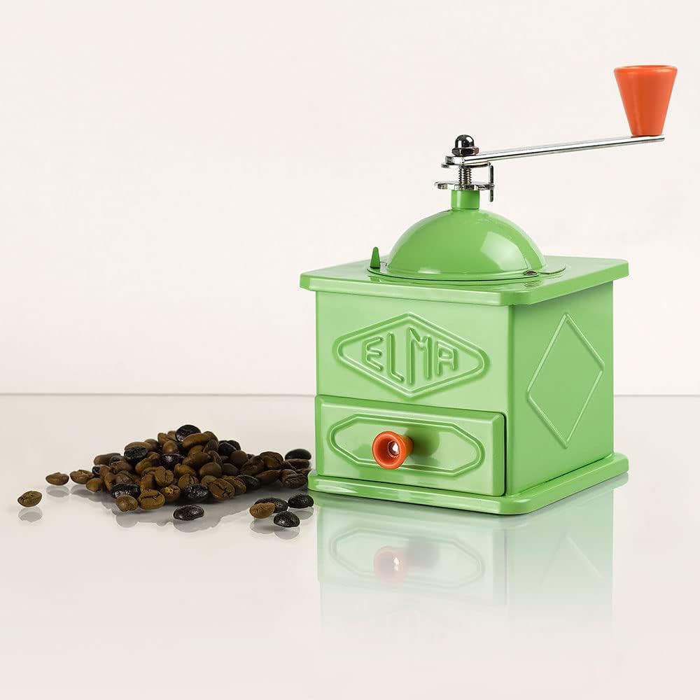Elma Manuelle Kaffeemühle im Vintage-Stil aus Blech | Teller, dekorativer Gebrauch, 10,5 x 10,5 x 15