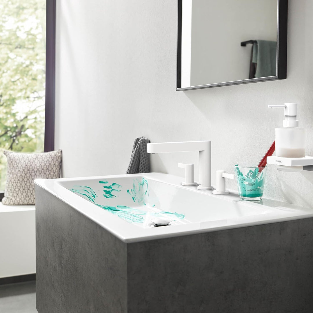 hansgrohe 3-Loch Waschtischarmatur Finoris, Wasserhahn Bad mit Auslauf Höhe 110 mm, mit Push-Open Ab