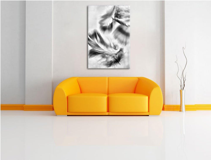 Pixxprint Weisse Feder auf schwarzem Stein als Leinwandbild/Grösse: 100x70 cm/Wandbild/Kunstdruck/fe