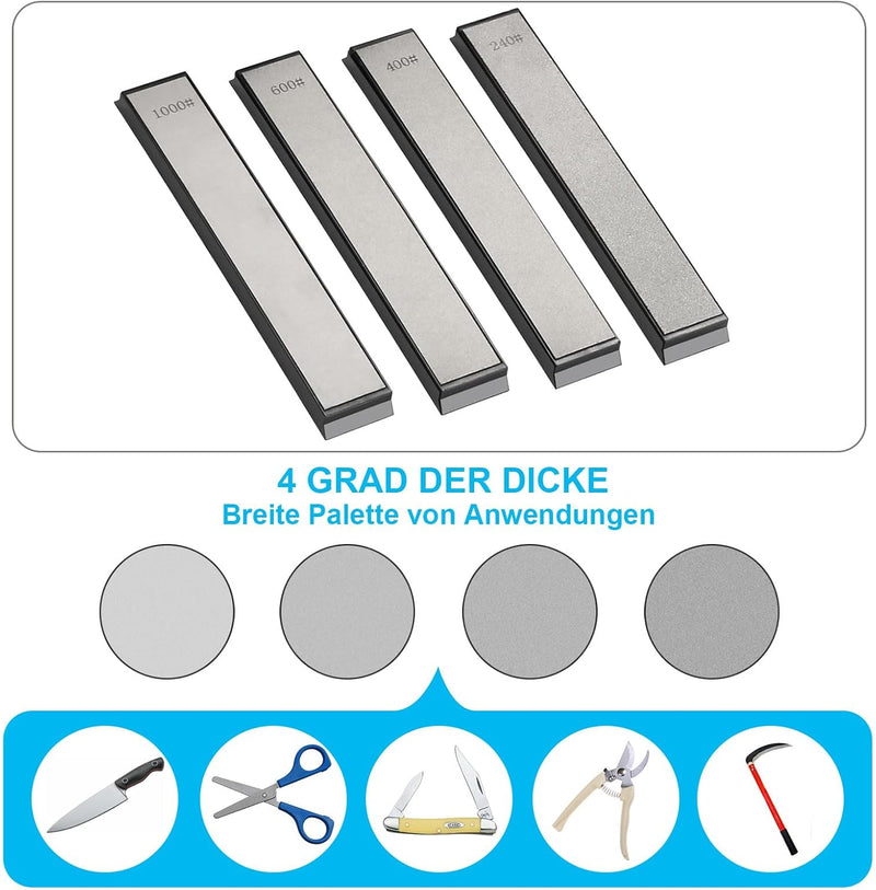 Messerschärfer Edelstahl Messerschleifer Set mit 4 Diamant Schleifstein 240/400/600/1000 für Küchenm