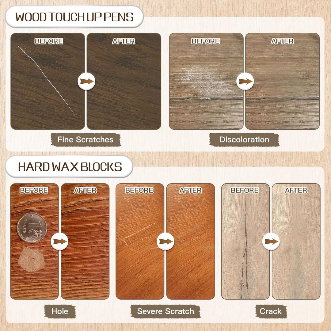 Laminat Reparaturset, Parkett Reparaturset mit 11 Farben Hartwachs, 6 Möbel Reparaturmarker, Schmelz