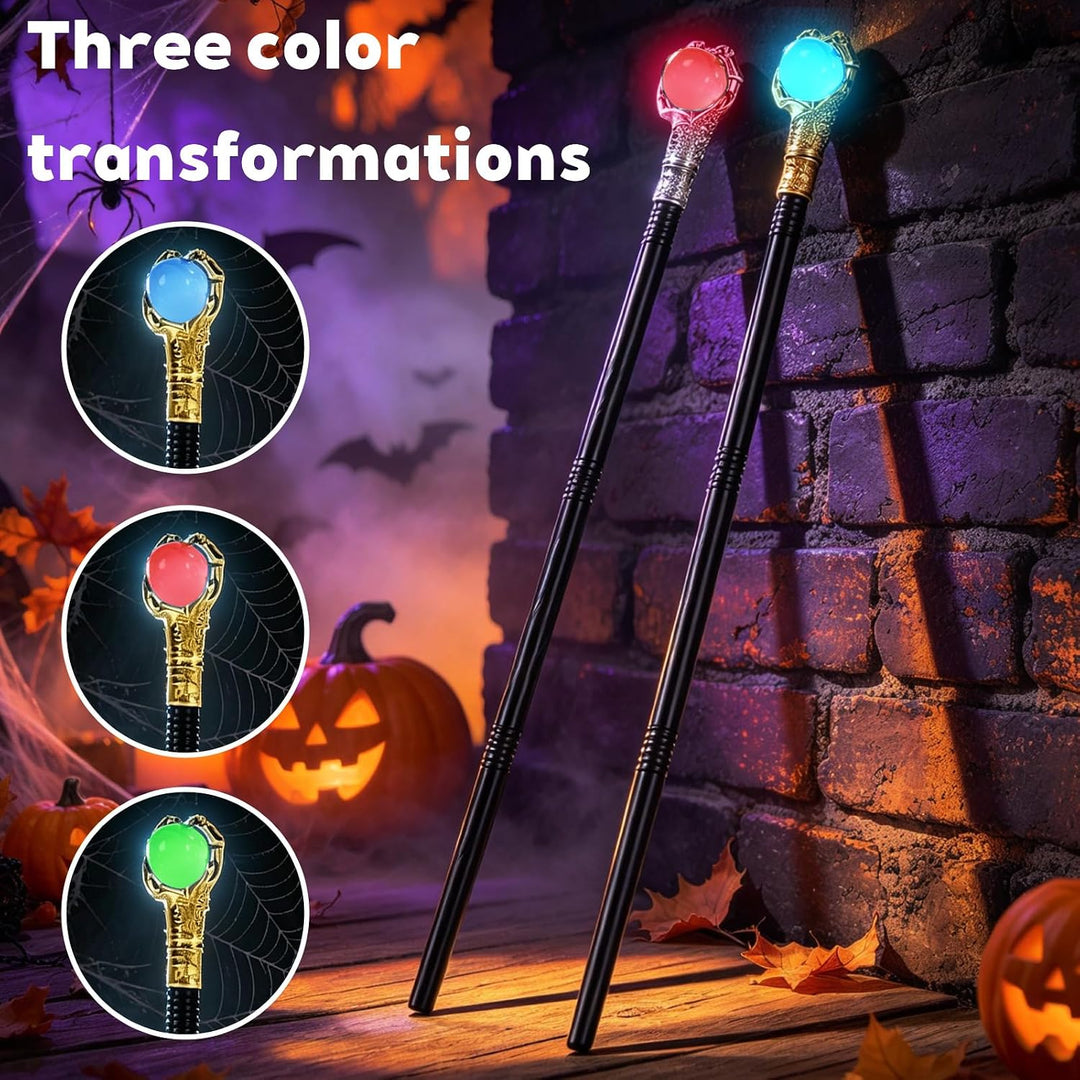 2 Stück Stab Gold &amp; Silber LED Leuchtend Halloween Zauberstab