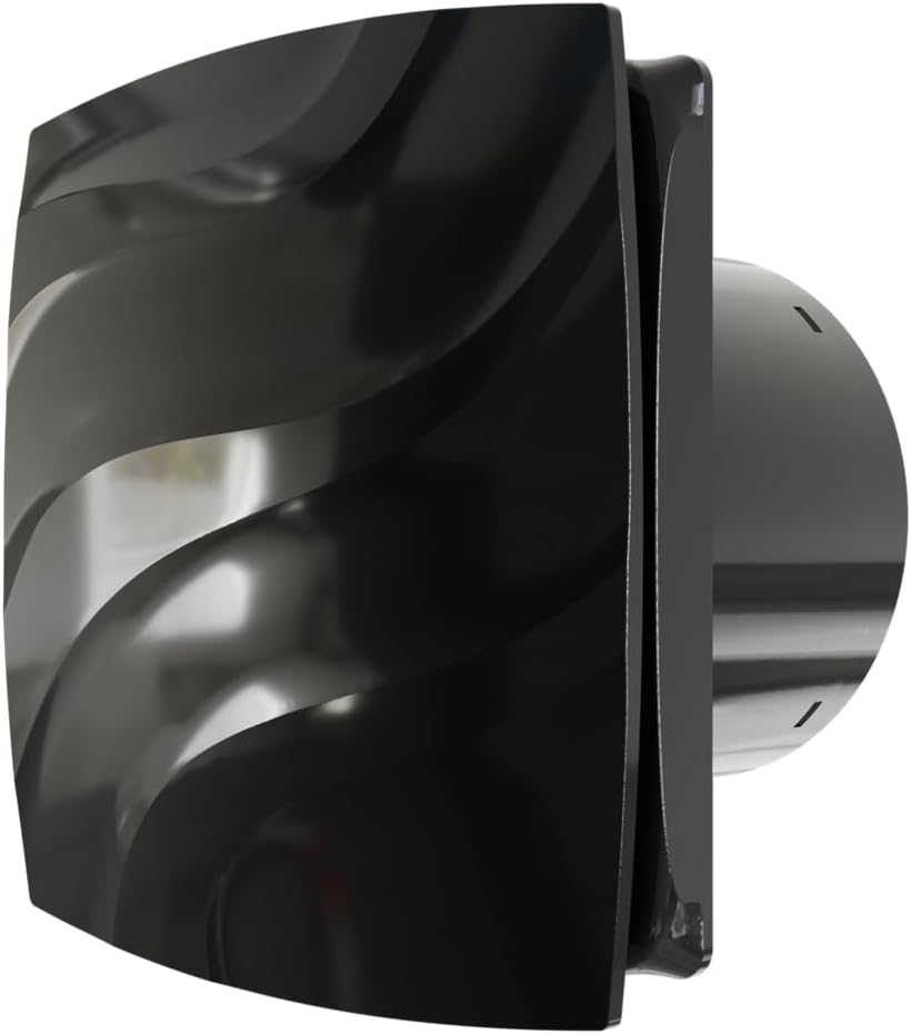 Vlano ALTO 100 Black Badlüfter mit Quick-Fix Montagesystem, ohne Bohren, Standard, 100 mm, Rückschla
