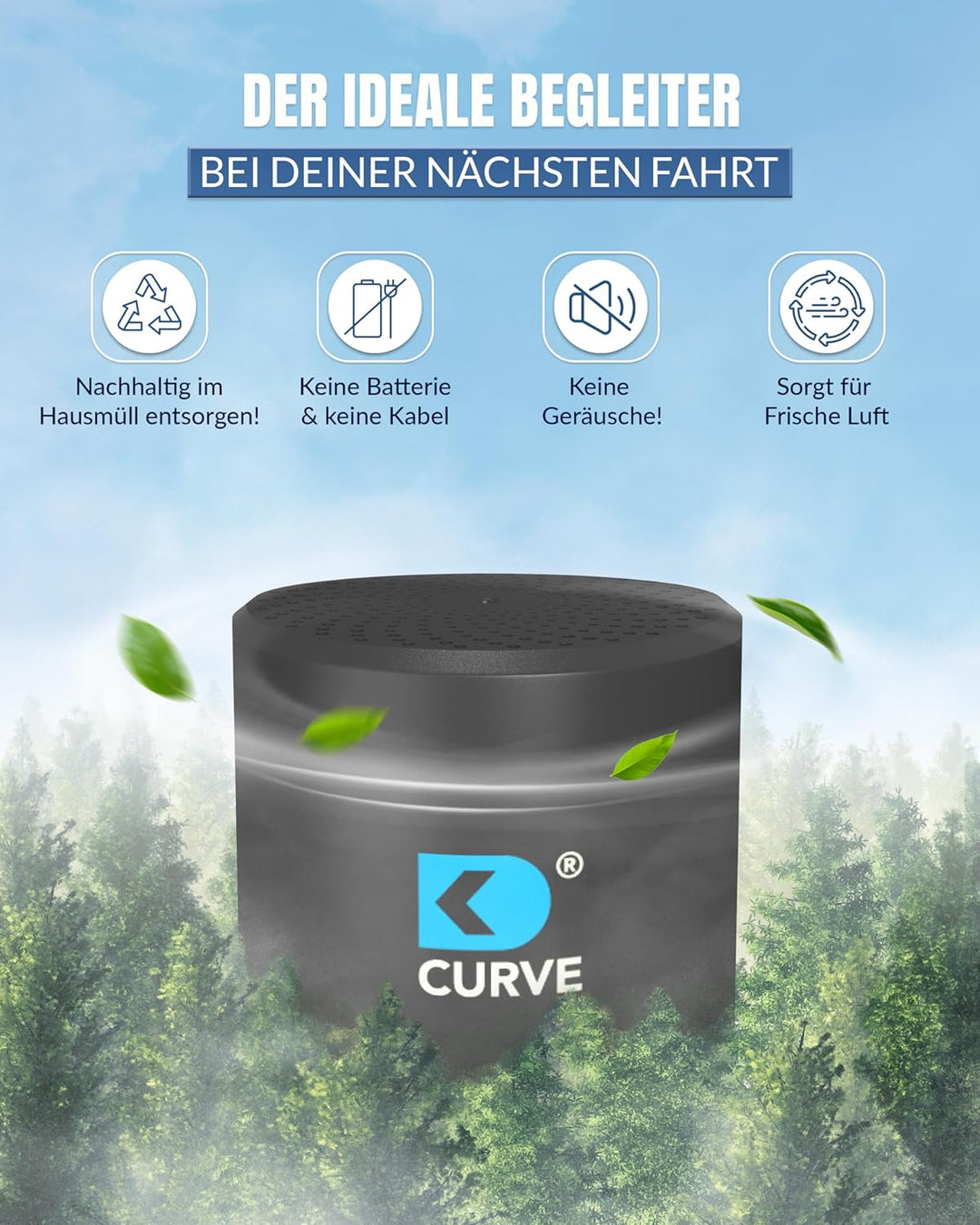 CURVE - Innovativer Luftreiniger mit Granulat - Entfernt 99% Keime und Gerüche - Für Auto, KFZ, LKW,
