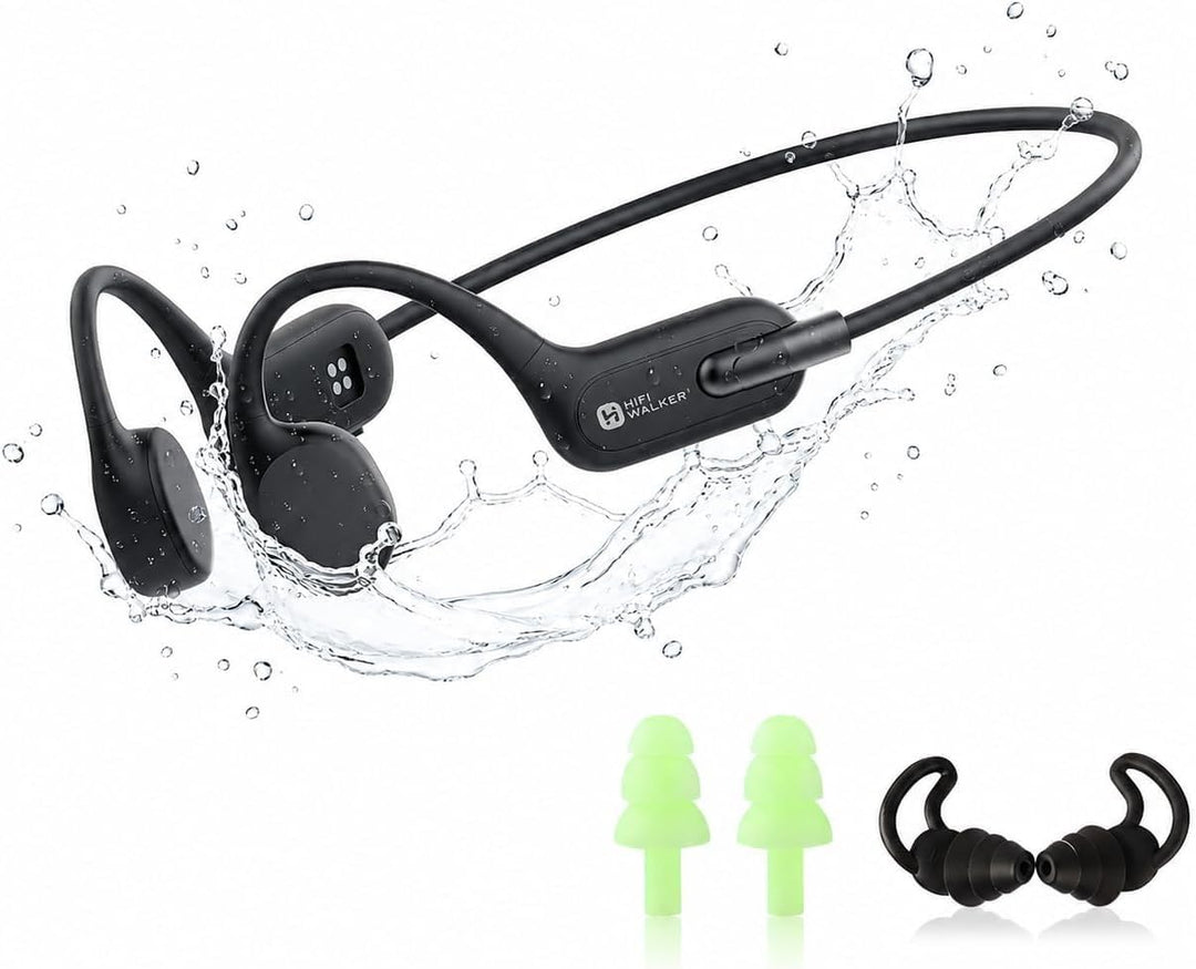 HIFI WALKER Knochenschall Kopfhörer zum Schwimmen, 32 GB MP3, Bluetooth 6.0 Schwarz, Schwarz