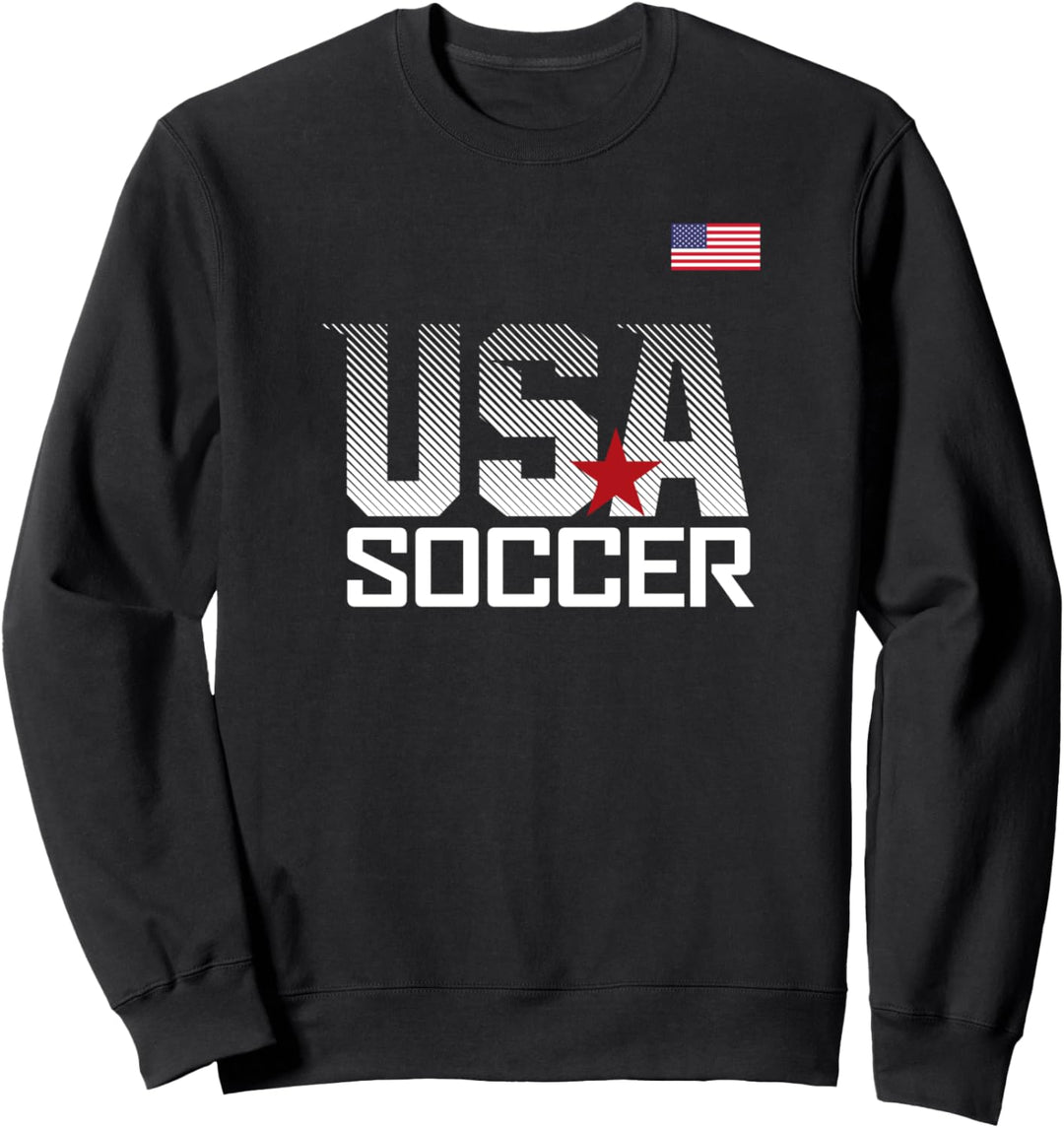 Trendy USA Soccer Red Star American Flag Pocket Logo Sweatshirt
