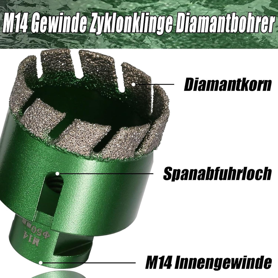 8 Stück 6-68mm Trocken Fliesenbohrer Set, M14 Gewindeanschluss Vakuumgelötete Lochsäge Diamantbohrer