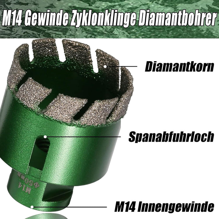 8 Stück 6-68mm Trocken Fliesenbohrer Set, M14 Gewindeanschluss Vakuumgelötete Lochsäge Diamantbohrer