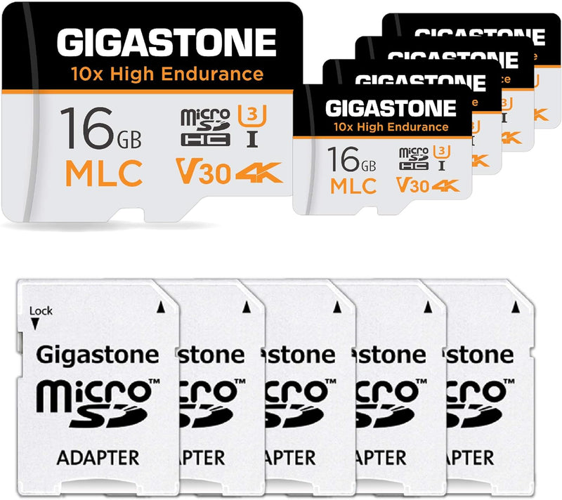 [10x High Endurance] Gigastone MLC 16GB 5er-Pack Industrial MicroSDXC Karte mit Adapter,95/30 MB/s 4