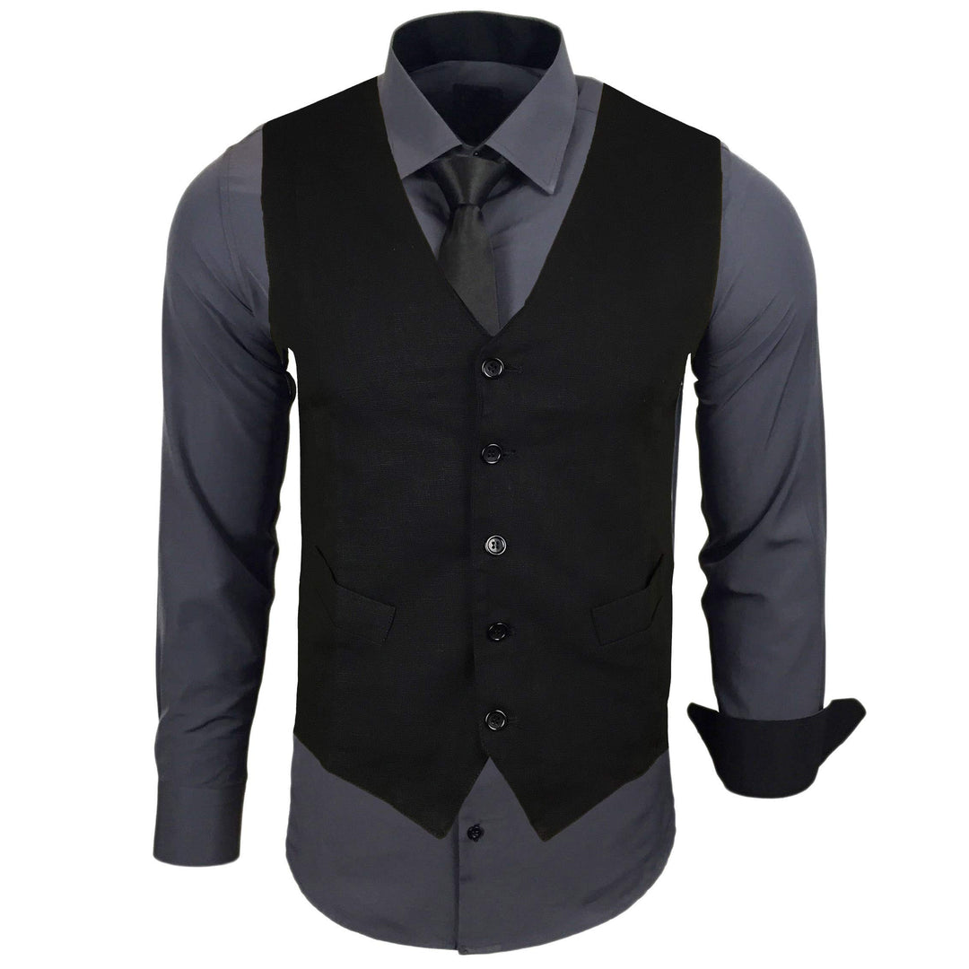 Herren Hemd mit Weste Krawatte Anzugs Sakko Business Hochzeit Freizeit Hemden Frack Herrenweste Set