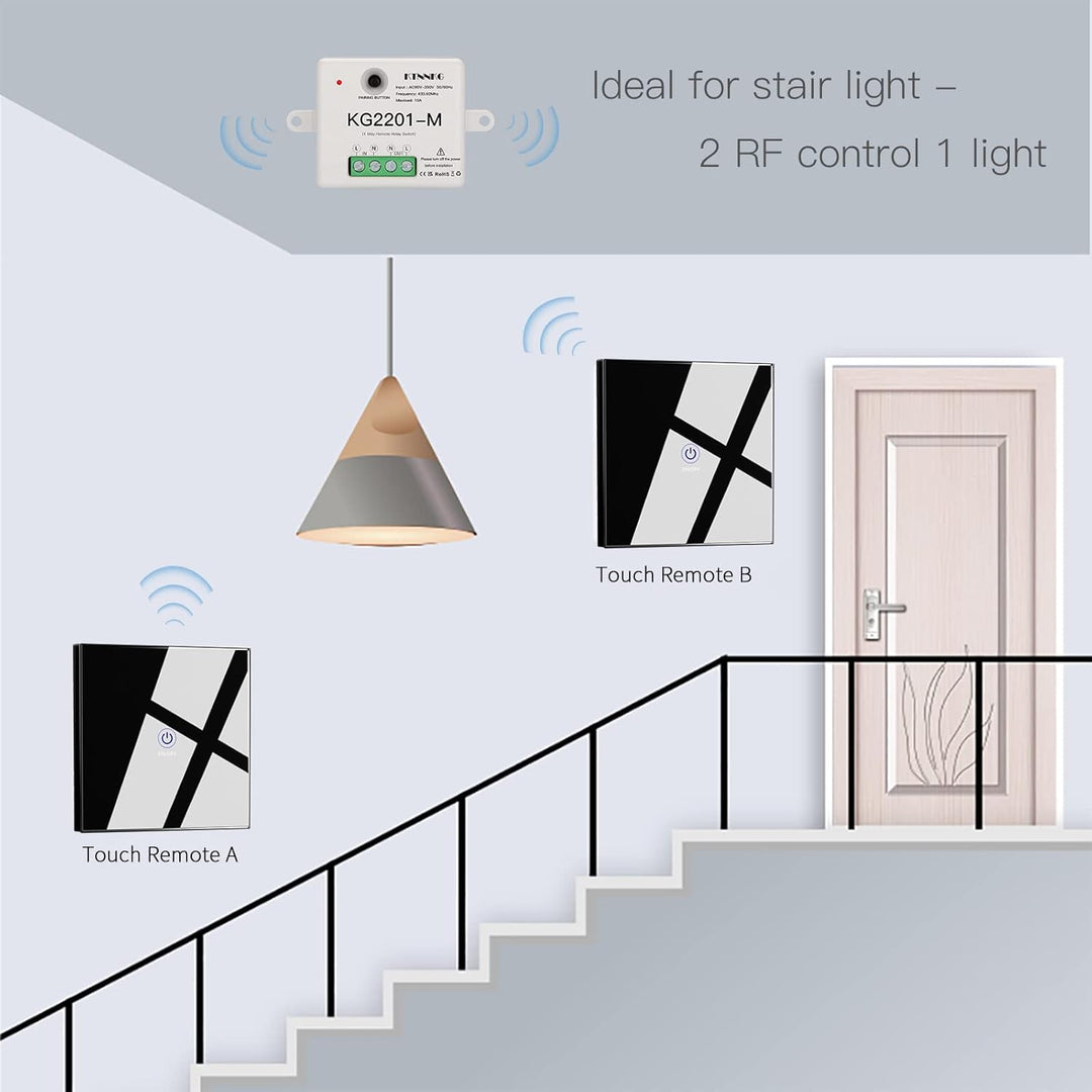 KTNNKG Fernbedienungsschalter Für Lichter, Drahtloser Elektrischer Schalter, 1 Empfänger und 2 Glas-