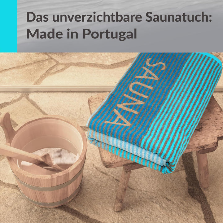 Lashuma Saunatuch Helsinki, Blau - Türkis, Liegetuch für die Sauna, XXL Badetuch, 100% Baumwolle, 85