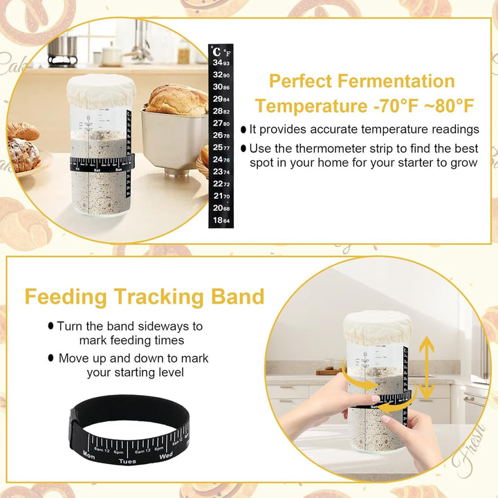 Sauerteig Starter Set, Sourdough Starter Kit, 35 oz Sauerteig Glas, Fermentierglas, Anstellgut Glas