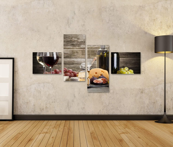 islandburner Bild auf Leinwand Wein Und Käse Stillleben Bilder Wandbilder Poster Leinwand 150x80cm -