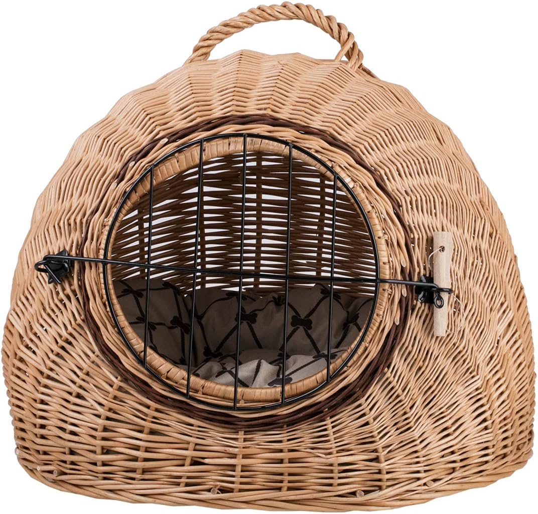 Katzenhütte in Wengegrau, Katzenkorb aus Weide, Korb für eine Katze, Katzenlager mit Tragegriff