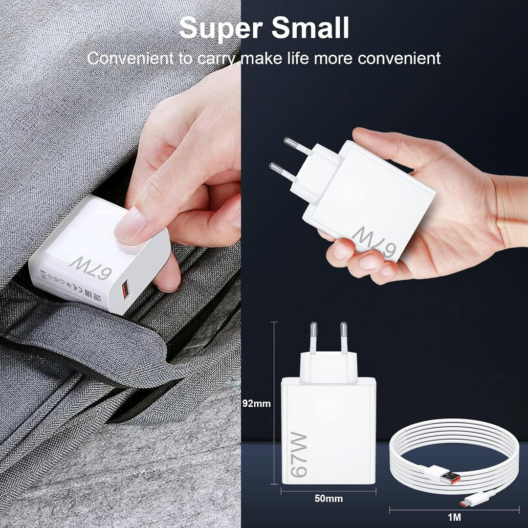 67W USB Ladegerät mit 6A USB C Kabel 1M für Mi Turbo Charge Schnelles Ladegerät für Redmi Note 12 11