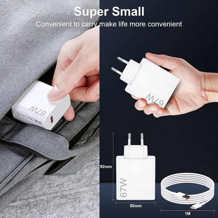 67W USB Ladegerät mit 6A USB C Kabel 1M für Mi Turbo Charge Schnelles Ladegerät für Redmi Note 12 11