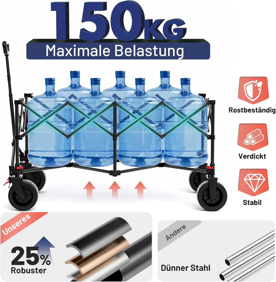TIMBER RIDGE Faltbarer Bollerwagen 300L Klappbarer Strandwagen 150kg Traglast Campingwagen All-Terra