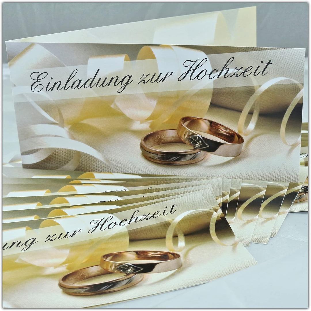 100 Stück Einladungskarten zur Hochzeit (EKT-105) Format DIN lang Einladungen Ringe Trauung Feier