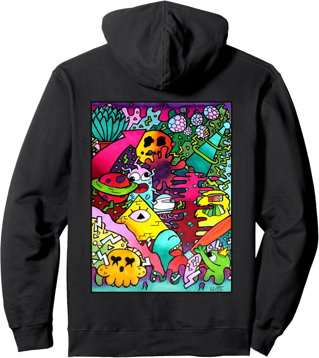Space, Alien, Doodle, Art, Comic, Monster, Illuminati, Bunt Pullover Hoodie