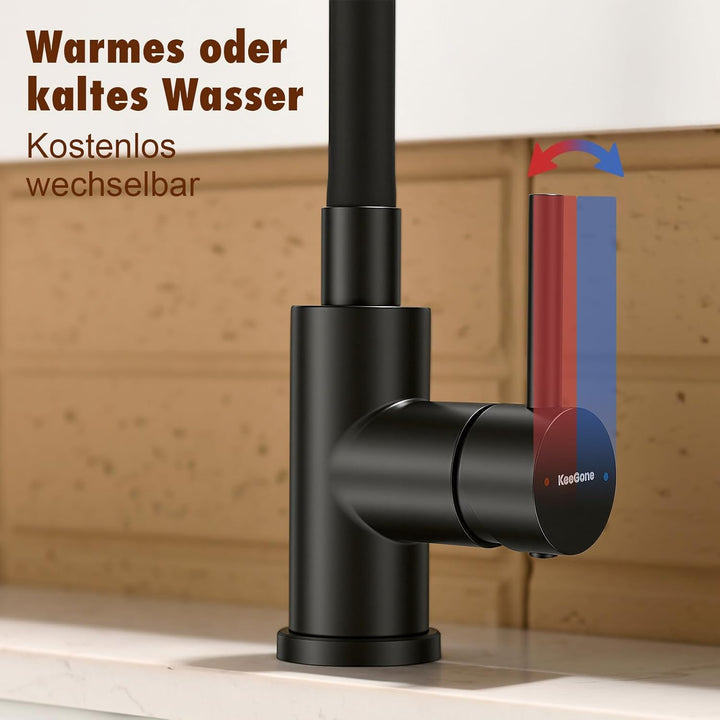 Wasserhahn Küche schwarz flexible Auslaufbrause Spültischarmatur 360° schwenkbar Küchenarmatur mit a