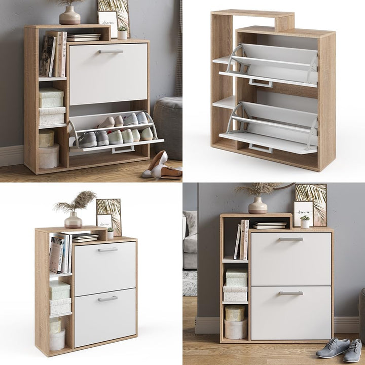 Vicco Schuhkipper Orlando, Weiss/Sonoma, 24.5 x 90 cm, mit zwei Klappregalen zur platzsparenden Schu