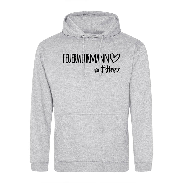 huuraa Unisex Hoodie Feuerwehrmann mit Herz Pullover Vegan Grösse S Heather Grey mit Motiv für die t