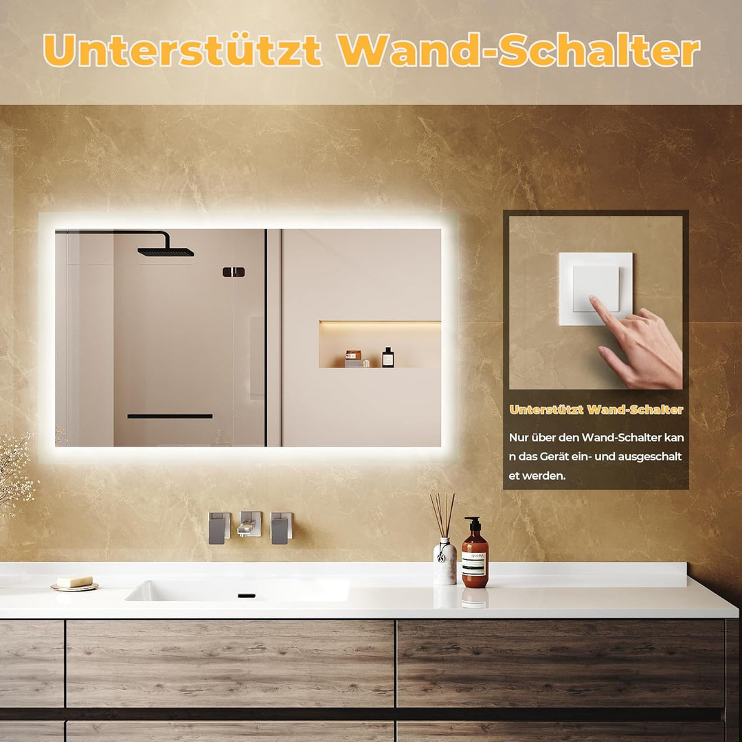 Spiegel mit Beleuchtung, 100x60x3.5cm, Badspiegel mit beleuchtung 6400K, Badezimmer LED-Spiegel, Ene