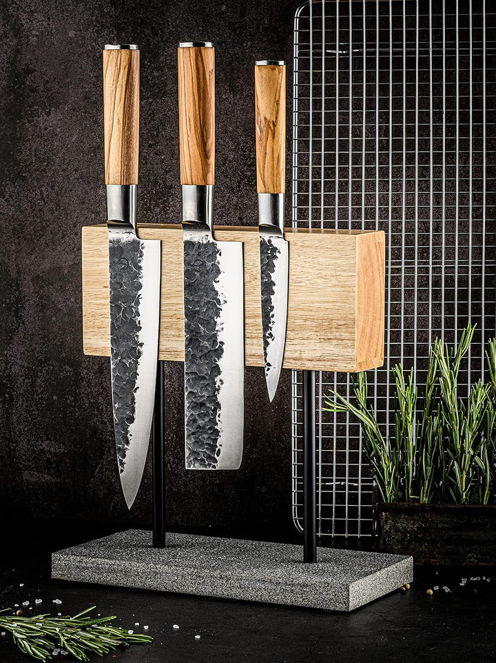 Forged Olive Messerset 3-teilig, handgefertigt, in Holzkiste