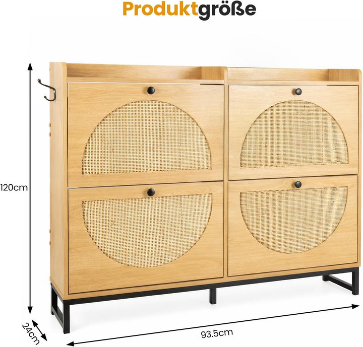Trintion Rattan Schuhschrank Schmal mit 4 Klappen, Schuhkipper mit Verstellbaren Einlegeböden, Nur 2