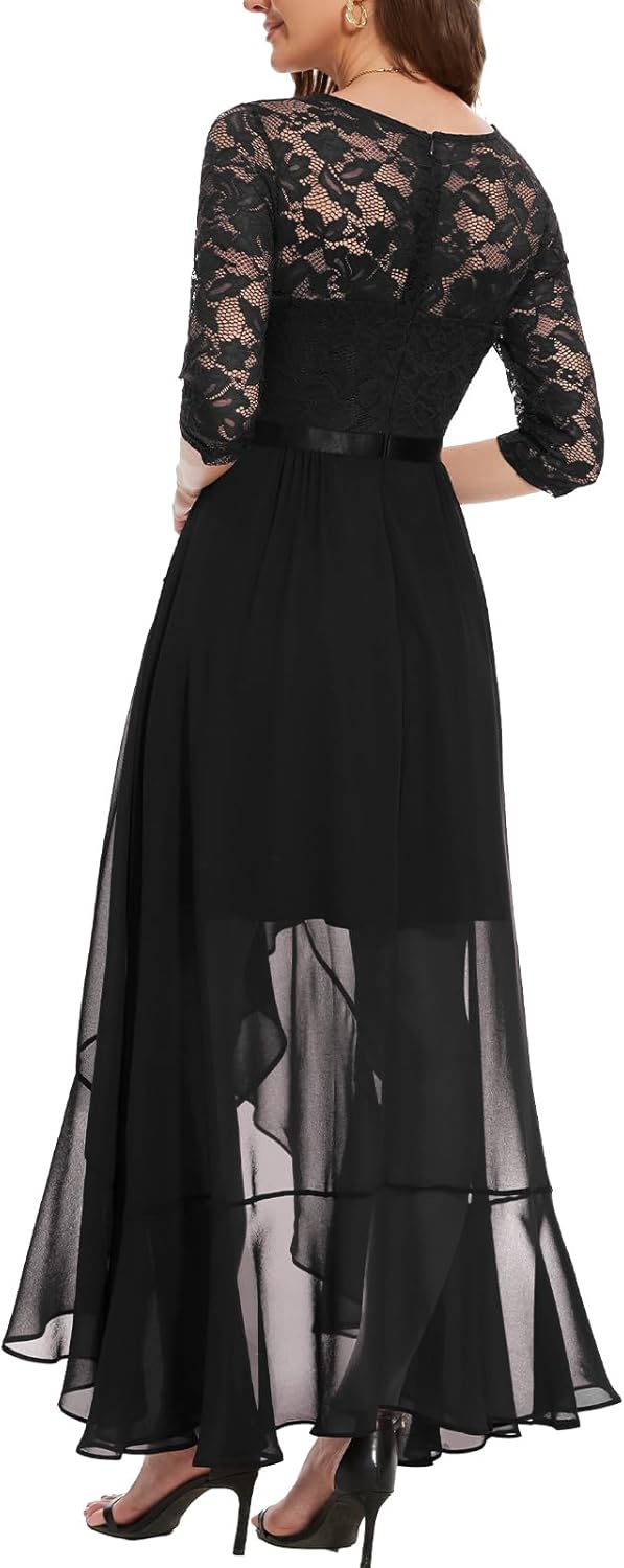 Bbonlinedress Abendkleider elegant für Hochzeit Spitzenkleid Chiffon Hi-Lo Kleid Brautjunferkleid Pa
