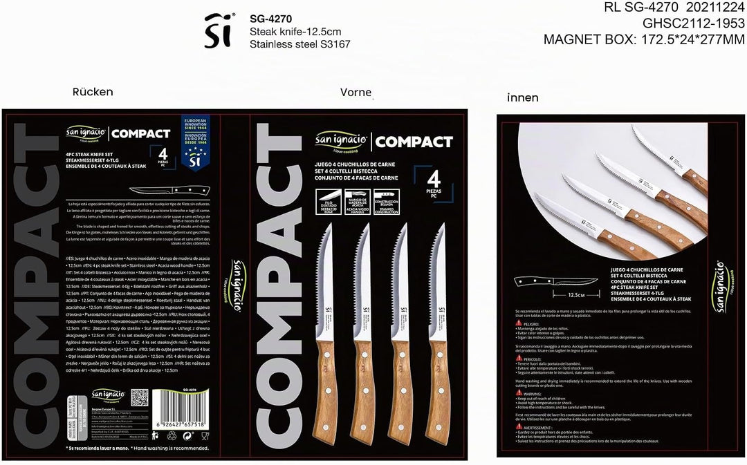 San Ignacio Compact - Set von 4 Fleischmessern - Hergestellt in Edelstahl - Mattes Finishblatt - Aca