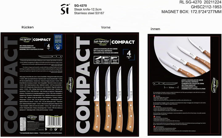 San Ignacio Compact - Set von 4 Fleischmessern - Hergestellt in Edelstahl - Mattes Finishblatt - Aca