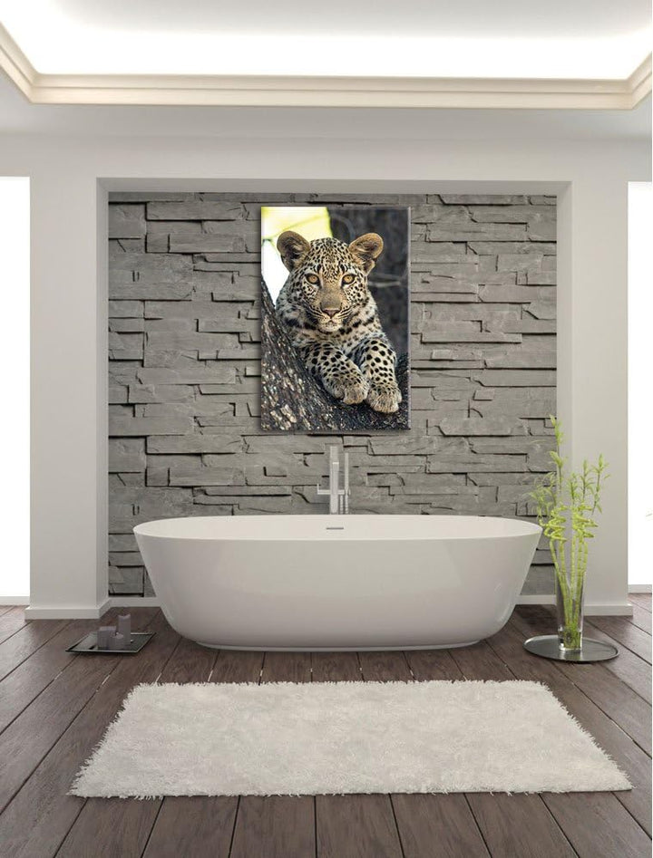 Pixxprint Leopardenbaby, Format: 100x70 auf Leinwand, XXL riesige Bilder fertig gerahmt mit Keilrahm