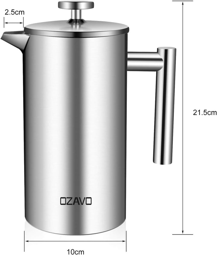 OZAVO Kaffeebereiter 1L French Press Edelstahl Thermo mit 5 Edelstahlfilter Doppelwandig Isoliert Sy