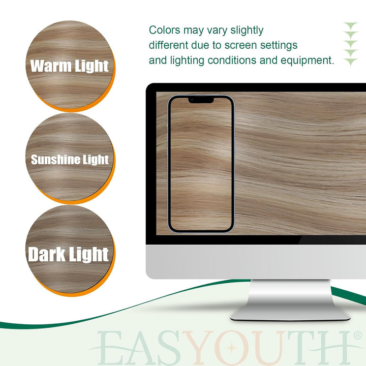 Easyouth Echthaar Zopf Extensions Pechschwarz 16 Zoll Farbe Golden Blonde Mix Mittelblond 80g Remy P