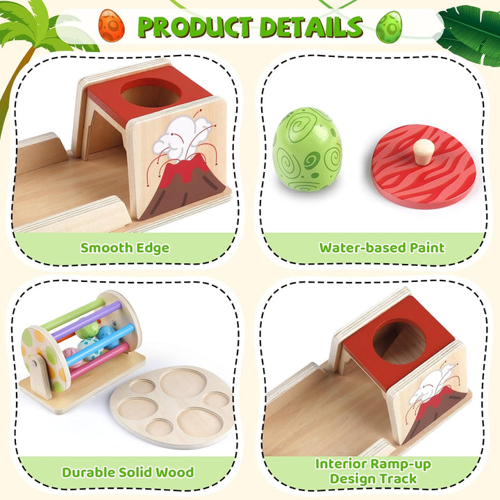 Montessori Holzspielzeug Baby Dinosaurier Ei Spielset ab 6 Monaten, Stapelt und Greifpuzzle, Spinnin
