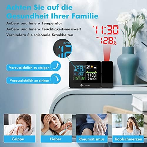 DR.PREPARE Projektionswecker Digitaler Wecker mit Projektion Wetterstation Wecker Projektionsuhr mit