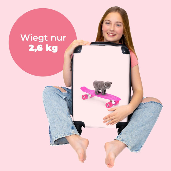 NoBoringSuitcases.com® Koffer Handgepäck Trolley Rollkoffer Kleine Reisekoffer mit 4 Rollen - Katze