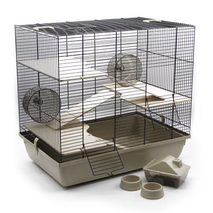 Interzoo Nagerkäfig, Hamsterkäfig, Käfig, Etagen-Käfig REX 3 beige Holzausstattung