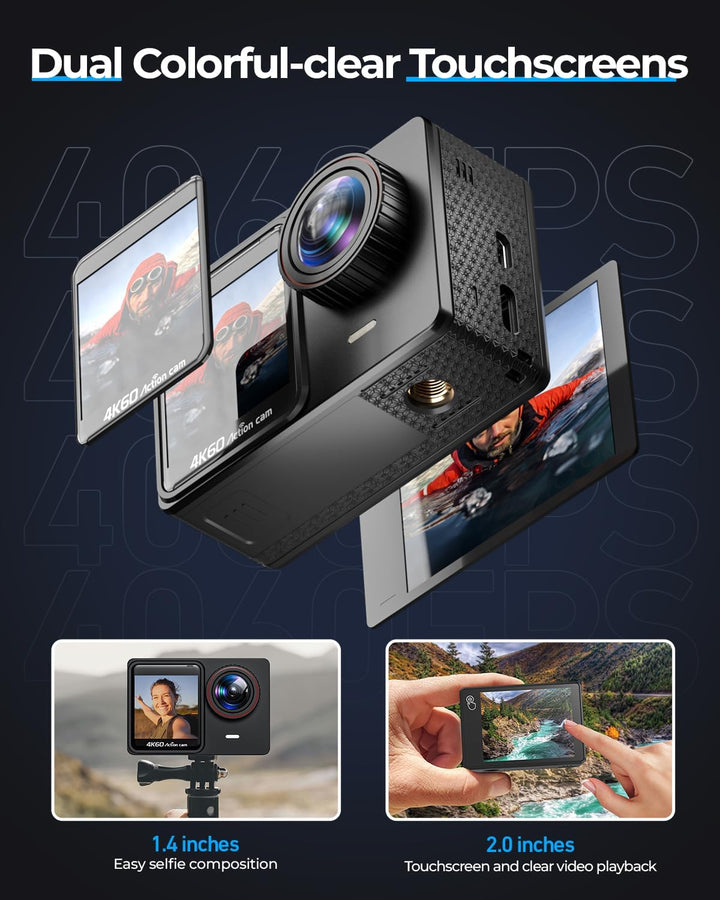 TIMNUT Action Cam 4K 60fps, 8X Zoom Unterwasserkamera 24MP WiFi Kamera mit 64GB SD Karte, EIS Helmka