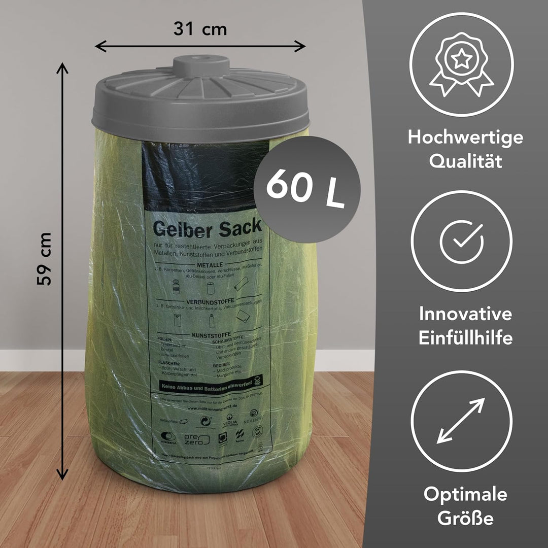 Sacktonne schwarz mit grauem Deckel - für Gelber Sack Ständer Müllsackständer, Müllständer, Wertstof