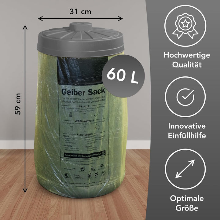 Sacktonne schwarz mit grauem Deckel - für Gelber Sack Ständer Müllsackständer, Müllständer, Wertstof