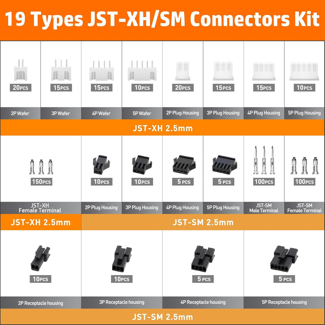 PEBA Crimpzange JST Stecker Set - 19 Arten 2,5 mm JST-XH & JST-SM Steckverbinder, JST Crimpkontakten