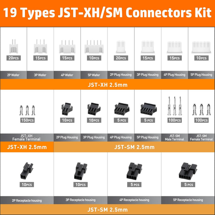 PEBA Crimpzange JST Stecker Set - 19 Arten 2,5 mm JST-XH & JST-SM Steckverbinder, JST Crimpkontakten