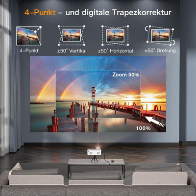【Elektrische Keystone 6D/4P】 Beamer 18000 Lumen, 5G WiFi Bluetooth Beamer 4K Heimkino, VOPLLS 1080P