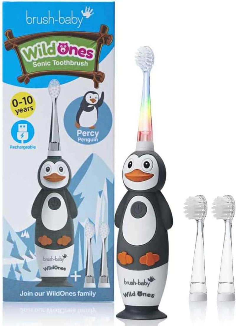 Brush-Baby WildOnes Kinder Elektrische Wiederaufladbare Zahnbürste,1 Griff, 3 Bürstenköpfe, USB-Lade