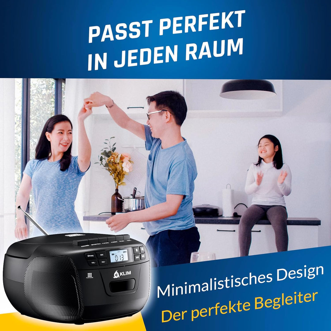 KLIM CD Player mit Kassette, Kassettenspieler, Kassettenrekorder, Radio mit CD und Kassette, CD Play